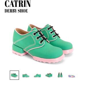 RARE Fluevog Catrin Green Pink Size 6.5 Chunky Cute SOLD OUT Rare Lace up $359
